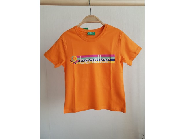 - 4-14 Yaş Kız Çocuk Benetton Yazı Baskılı Tshirt - Turuncu