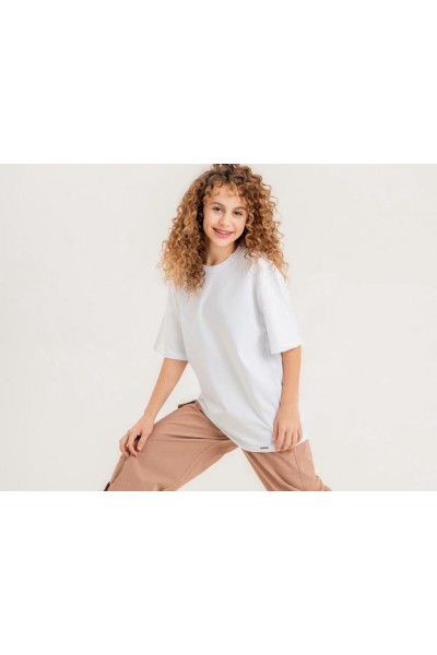 - 8-14 Yaş Kız Çocuk Oversize Basic Tshirt - Beyaz