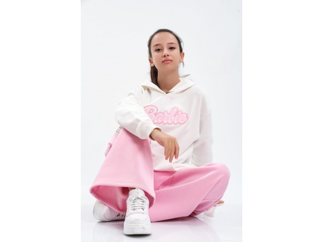 * 8-14 Yaş Kız Çocuk Barbie Kapüşonlu Sweat - Ekru