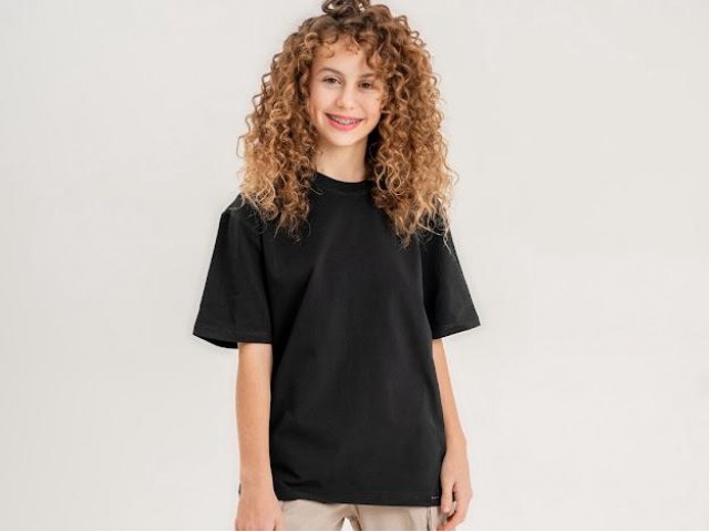 - 8-14 Yaş Kız Çocuk Oversize Basic Tshirt - Siyah