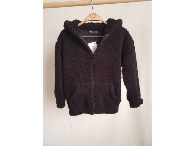 * 5-14 Yaş Unisex Kapüşonlu Polar Teddy Ceket - Siyah