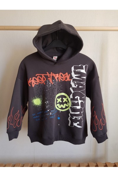 .9-14 Yaş Erkek Çocuk Neon Baskılı Kapüşonlu Sweatshirt