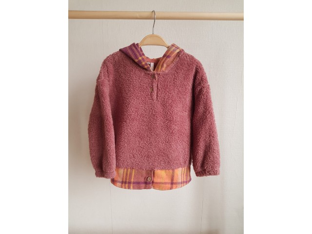 .5-16 Yaş Kız Çocuk Ekose Gömlek Detaylı Polar Sweatshirt - Gül Kurusu