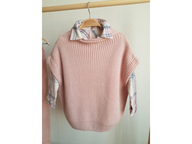 * 5-16 Yaş Kız Çocuk Triko Oversize Süveter - Pembe