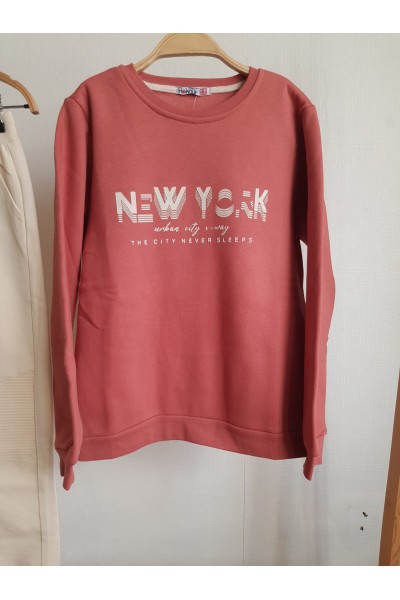 * 9-14 Yaş Erkek Çocuk New York Sweat - Mercan 