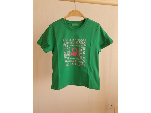 - 4-14 Yaş Kız Çocuk Benetton Logo Baskılı Tshirt - Yeşil