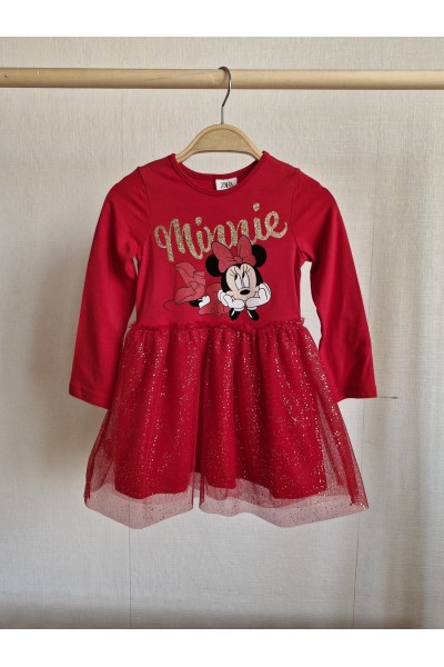 .3-7 Yaş Kız Çocuk Minnie New Year Elbise - Kırmızı