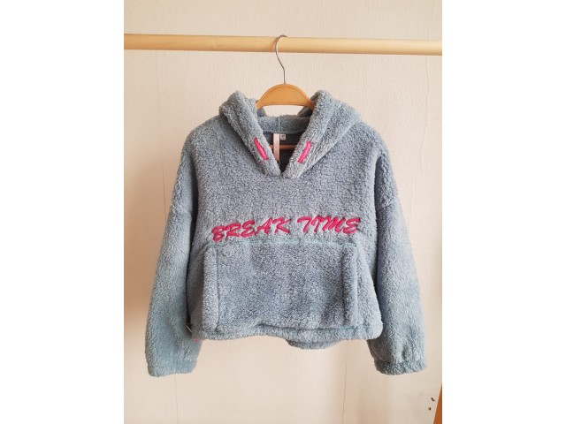 * 5-16 Yaş Kız Çocuk Kanguru Cepli Polar Sweatshirt - Mint